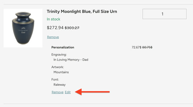 arrow pointing to remove and edit links for personalization