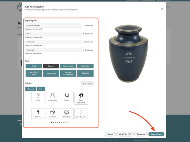 personalization page that appears when editing personalization from the cart