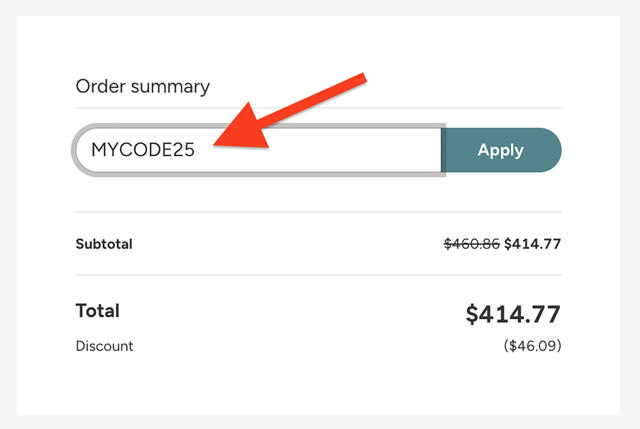 arrow pointing to voucher code area on page