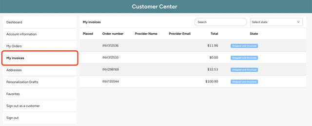 my invoices screen