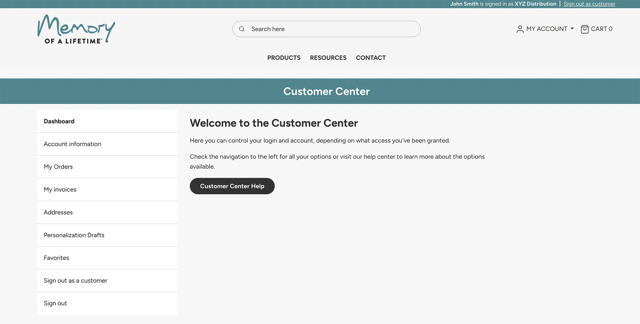 customer center screen with a menu on the left