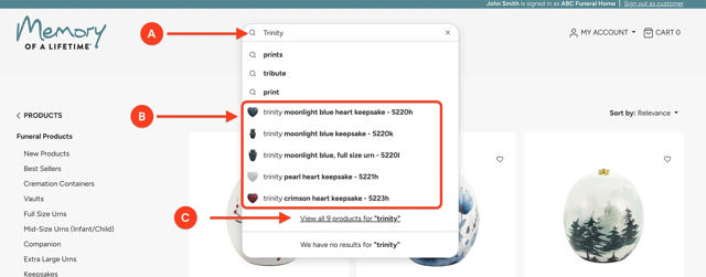Search menu of memory of a lifetime