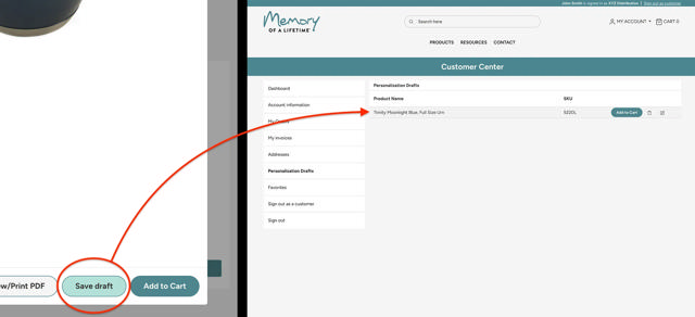 Save draft button and personalization drafts page