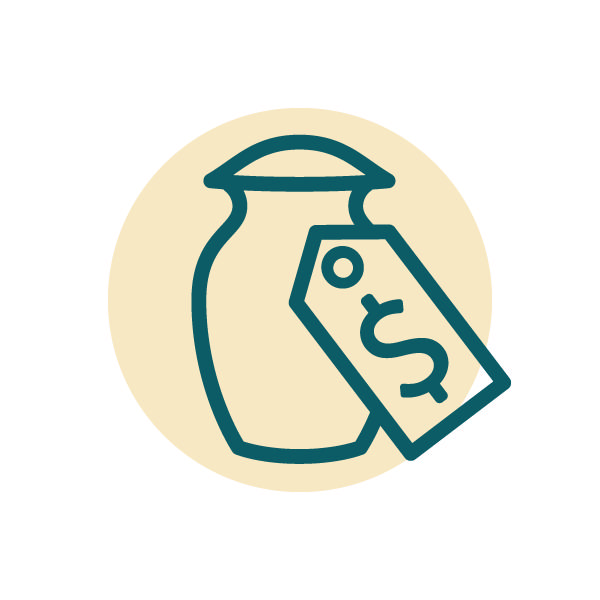 outline of an urn with a price tag