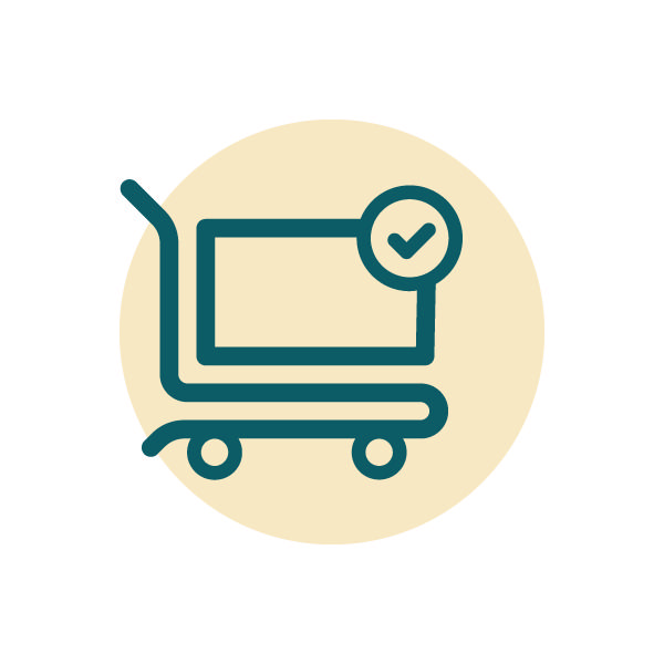 icon of box on a cart with checkmark