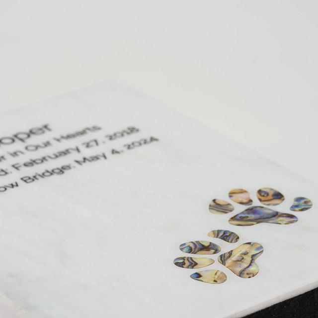 Monumental Memorials Pet Paws Blue Inlay, White