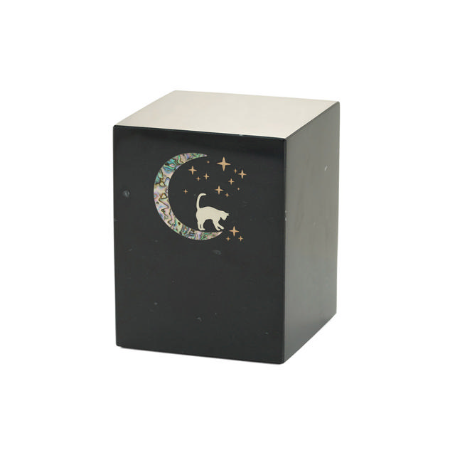 Monumental Memorials Pet Cat Moon Pink Inlay, Black