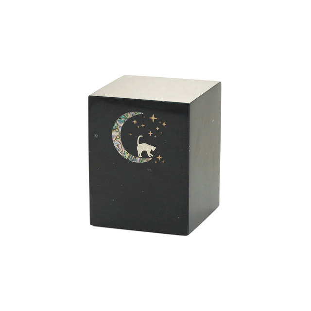 Monumental Memorials Pet Cat Moon Pink Inlay, Black