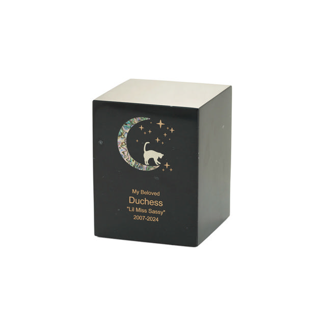 Monumental Memorials Pet Cat Moon Pink Inlay, Black
