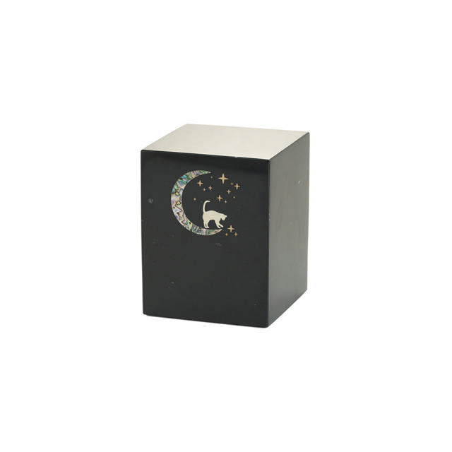 Monumental Memorials Pet Cat Moon Pink Inlay, Black