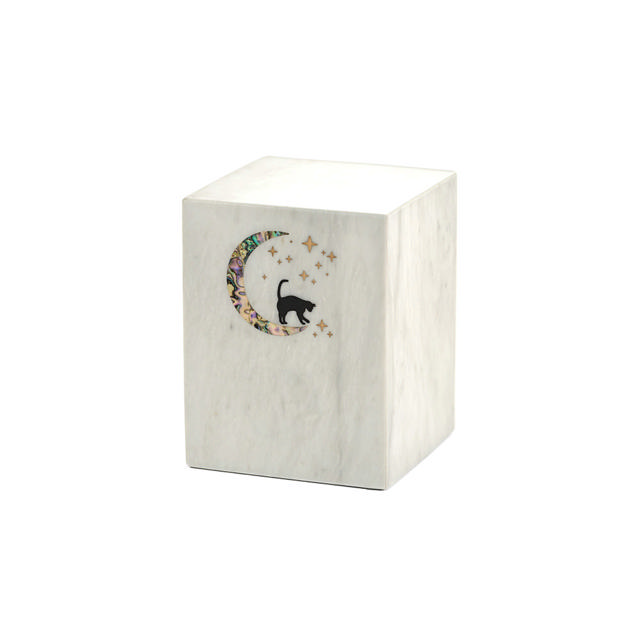 Monumental Memorials Pet Cat Moon Pink Inlay, White