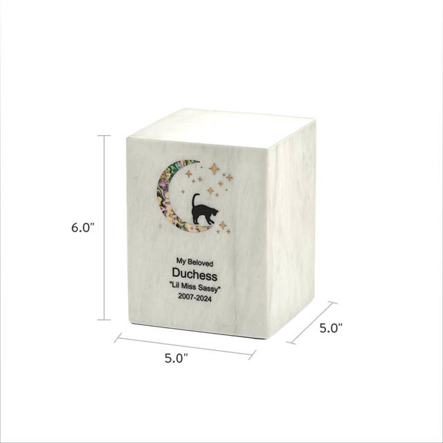 Monumental Memorials Pet Cat Moon Pink Inlay, White