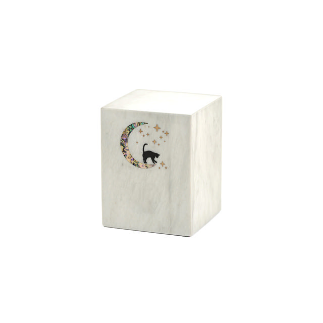 Monumental Memorials Pet Cat Moon Pink Inlay, White