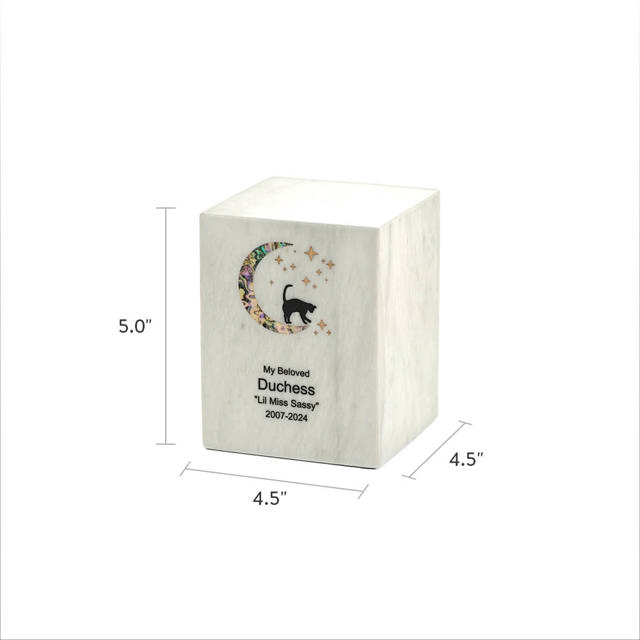 Monumental Memorials Pet Cat Moon Pink Inlay, White