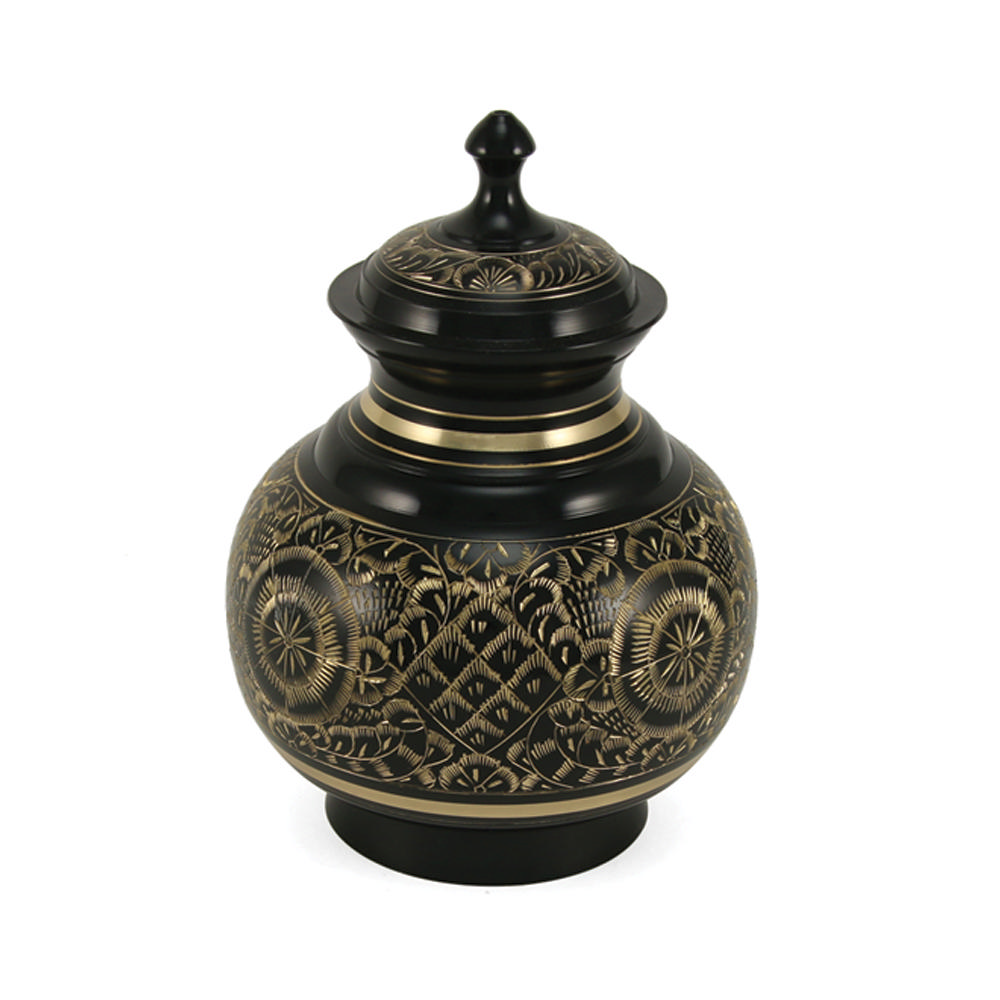Black Engraved Urn, 70 Cubic Inches