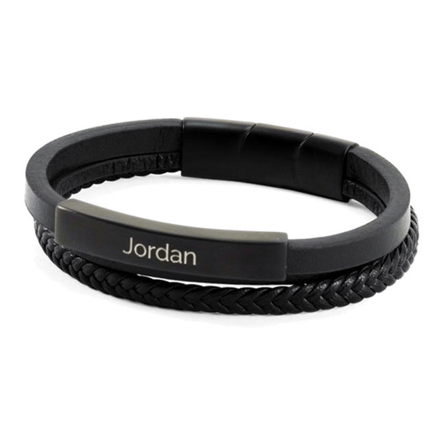 Onyx/Black Triple Band Leather Bracelet