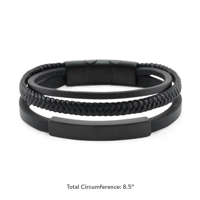Onyx/Black Triple Band Leather Bracelet